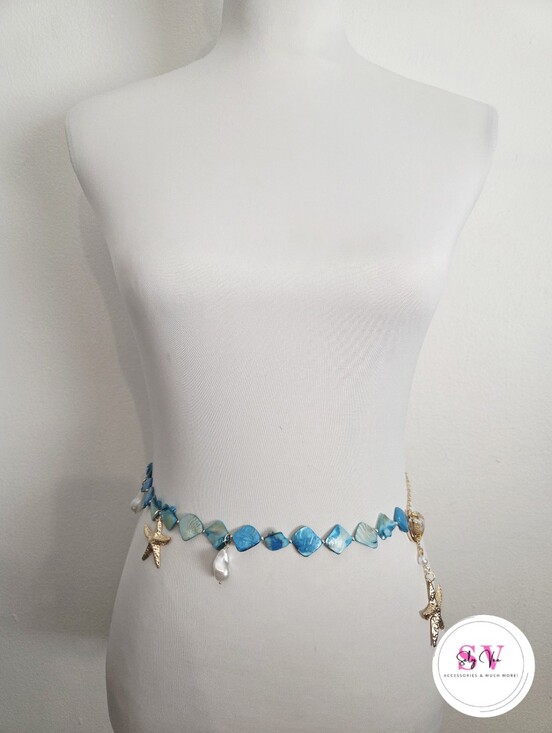 Accessories - Turquoise Shell Waist Chain Belt with Gold Star Charm